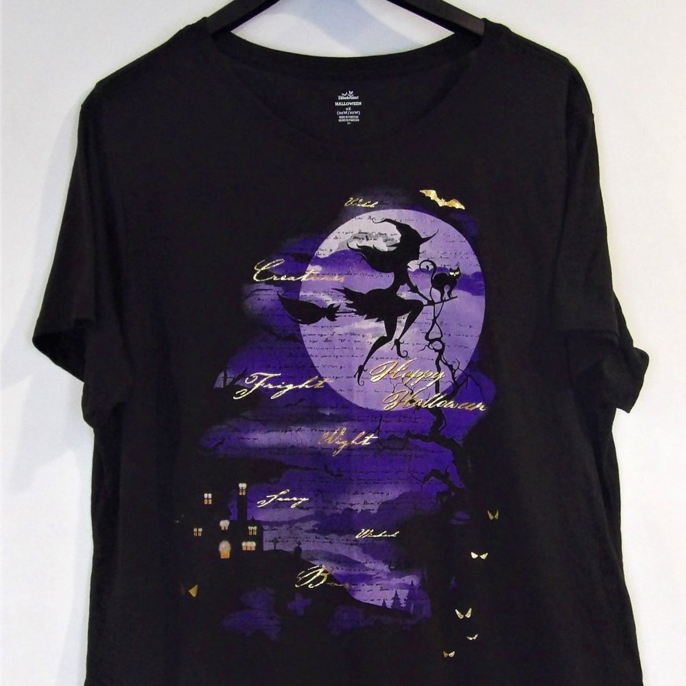 BLACK WITCHY HALLOWEEN T-SHIRT CELEBRATE HALLOWEEN BRAND 2X(20W-22W)